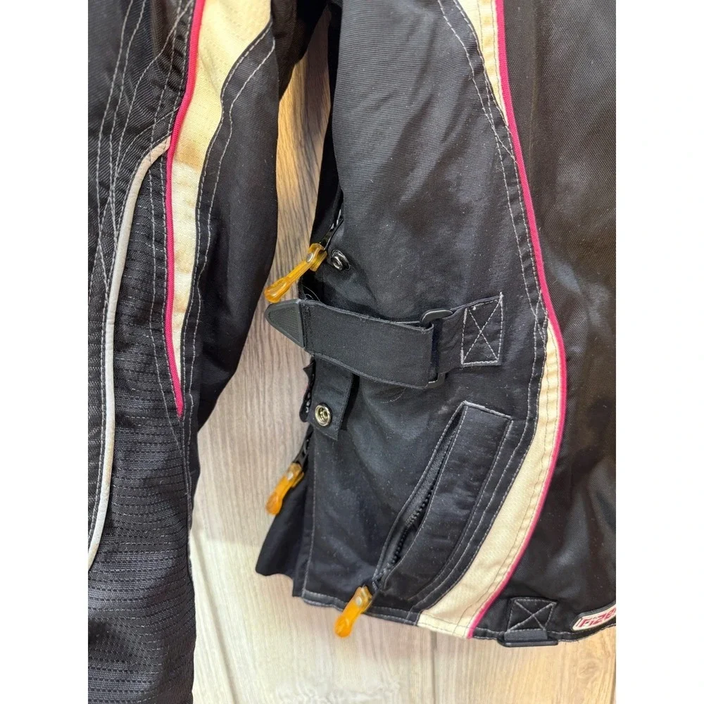 Castle Rizer Womens XL Motorcycle Jacket Black Pink Racing Textile Padded Liner
